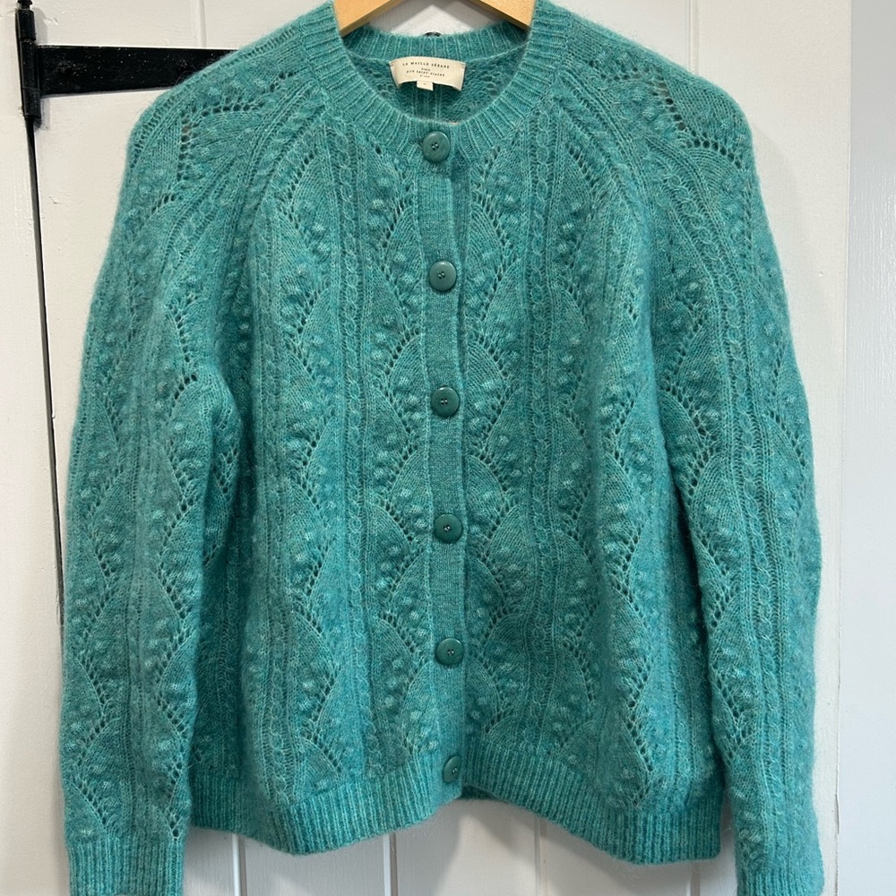 Sezane Magda Teal Cable Knit Women's Sweater